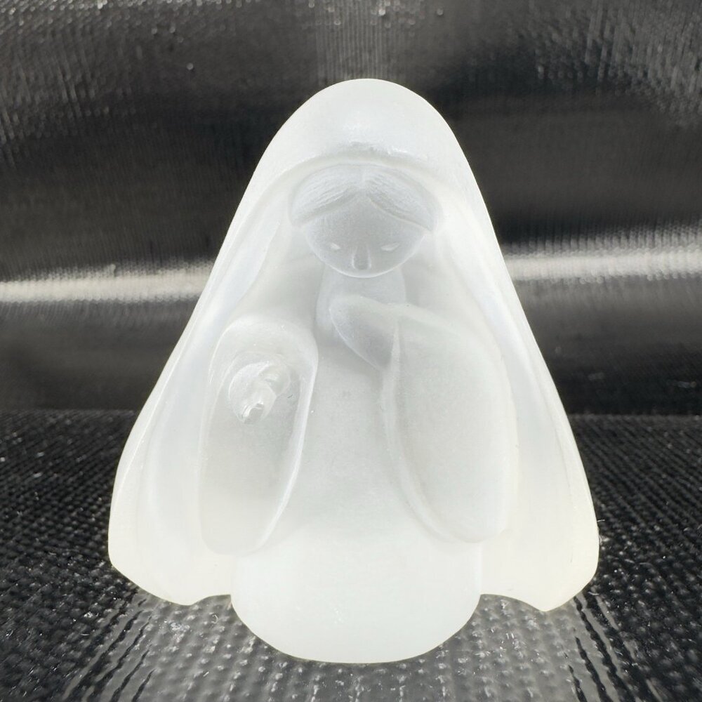 Vintage 1980s Resin Acrylic Clear Satin Frosted Madonna Virgin Mary Figurine VTG